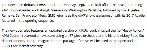 ESPN 2016 MNF Release feat. APM Music Custom Division